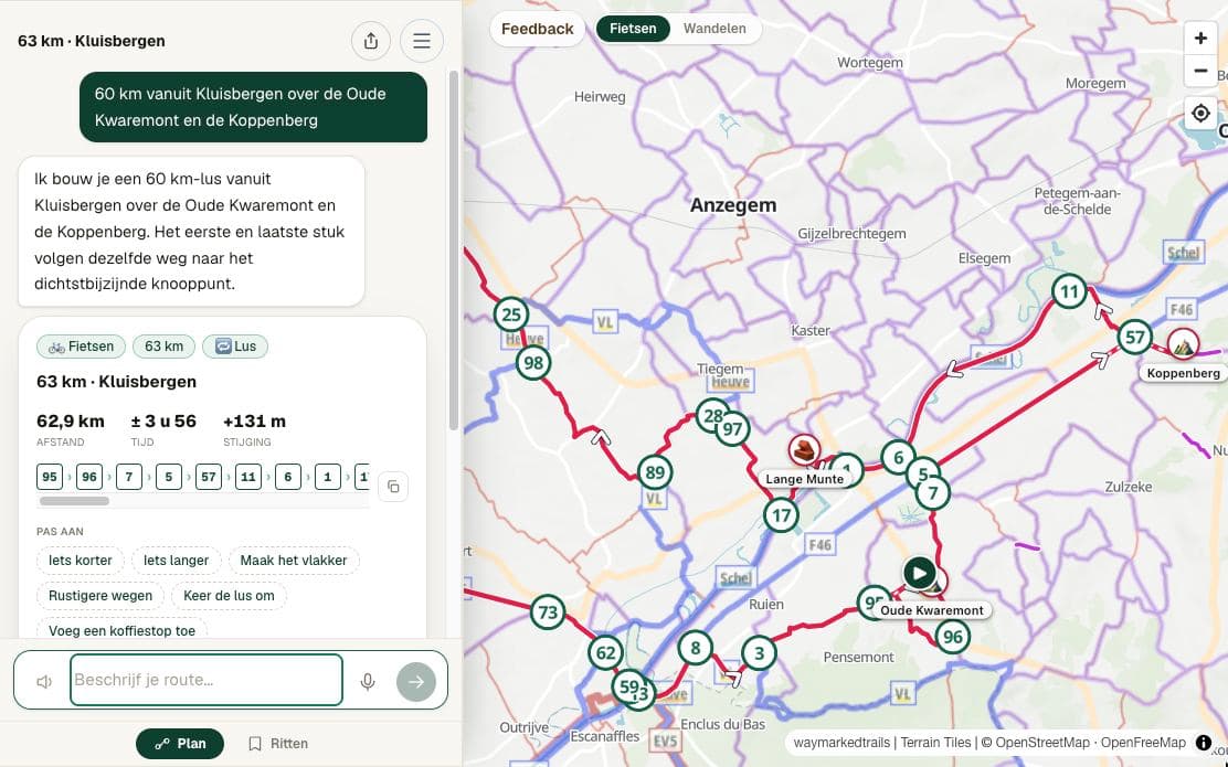 KnoopHop sur tablette : boucle de 63 km par l'Oude Kwaremont et le Koppenberg